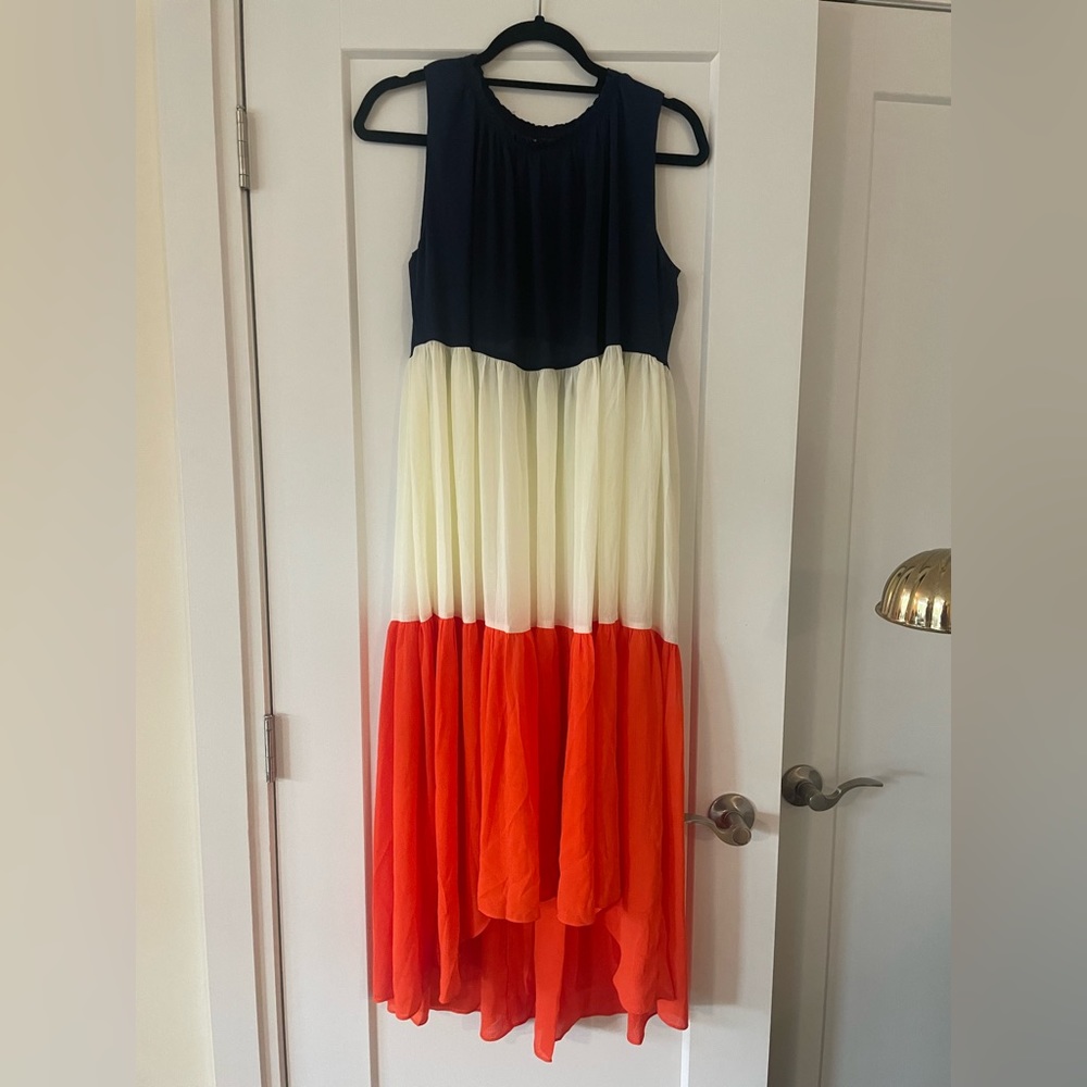 Colour Block High Low Dress.
